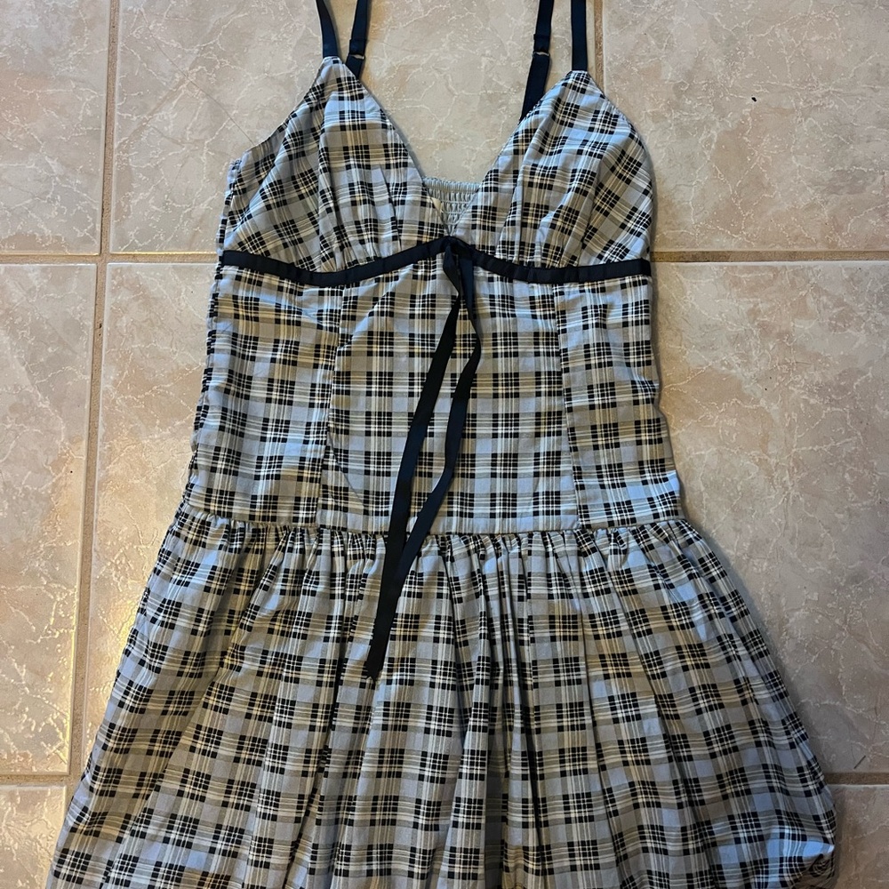 Plaid Spaghetti Strap Nightdress in Black & White